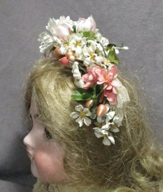 Vintage Doll Hat - Garland - Headband - Pink & Ivory Flowers w/Pearly Berries 2