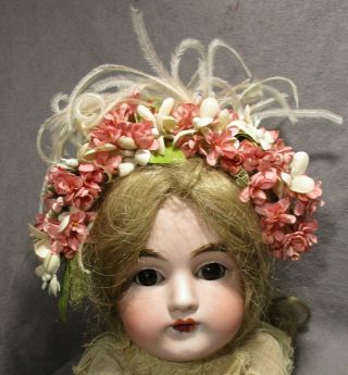 Vintage Doll Hat - Garland - Headband - Pink & Ivory Flowers W/feathers