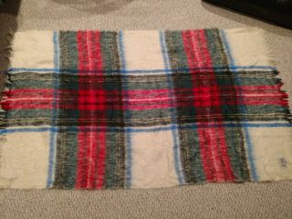Vintage Mohair Throw Lap Blanket Plaid Red 44x75 Glen Cree Mills Scotland