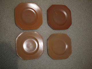 Wells Art Glaze,  Homer Laughlin,  4 Square Luncheon Plates,  Rust,  Rare