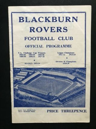 1953 - 54 Blackburn Rovers V Rotherham United - Rare Item