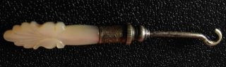 Antique Button Hook Mother Of Pearl Handle With Etched Neck