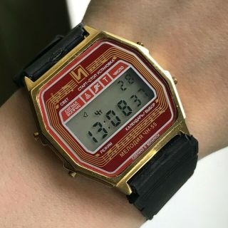 Red Golden Elektronika Chn 55 Vintage Perfect Watch Melody Alarm Chrono Timer