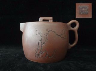 Rare Fine Old Chinese " Zisha " Pottery Hand Carving Teapot Marked