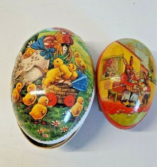Antique Vintage German Paper Mache Easter Eggs Set Of 2 Candy Containers 4472