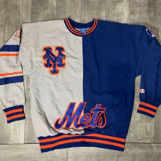Rare Vintage York Mets X Champion Big Logo Spell Out Mlb Sweater Men Size Xl