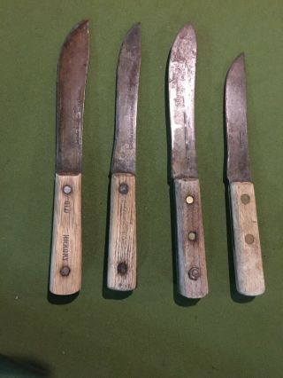 4 Antique 1930 - 40’s Country Stoe Butcher Knifes