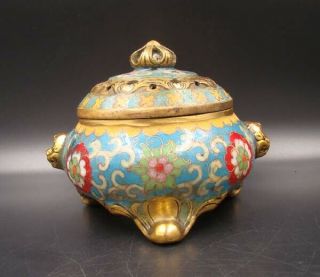 Collectible Handmade Carved Brass Cloisonne Enamel Incense Burners