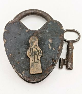 Antique Russel & Erwin Co.  Heart Shaped Smokehouse Padlock With Key