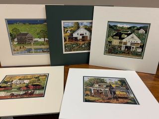 5 Matted Charles Wysocki Mini Pictures Antique Barn Horse Buggy Watermelon Farm