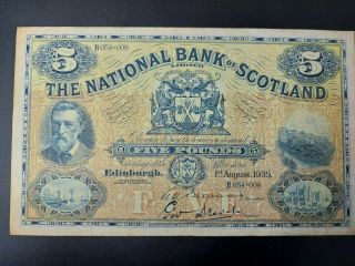 Rare 1939 5 Pounds The National Bank Of Scotland Ltd £5 Scottish