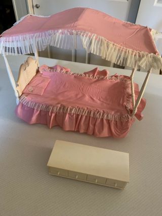 Vintage Susy Goose Barbie Four Poster Bed Canopy 1960’s,  Hope Chest Pink White