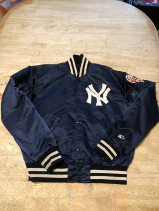 Vintage York Yankees Navy Blue Satin Starter Jacket Coat M Mlb Baseball Rare