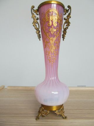 Loetz Glass Early Pink Opale Vase With Metal Work Very Rare