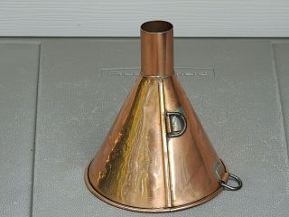 Vintage Large 7 " Copper Funnel W/ Soldered Handles,  Mesh Screen,  Wide Mouth