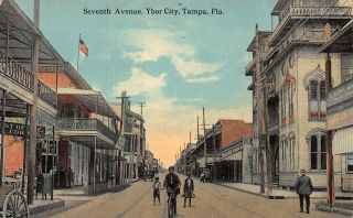 Fl 1900’s Rare Florida Man On Bicycle On Seventh Avenue Ybor City In Tampa Fl