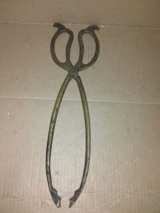 Antique Vintage Brass Scissor Coal Tongs (br4)