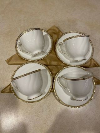Wedgwood Crown Gold Tea Cup And Saucer Set Of 4 Discontinued Rare Dated