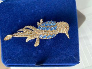 Rare Nolan Miller Pin/brooch Bird With Blue Crystals