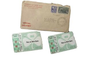 Navy Vs Notre Dame Football Tickets 1953 Mailing Envelope A Pair Rare