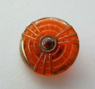 Exquisite Antique Vtg Ruby Red Glass Button W/ Gold Luster & Box Shank 5/8 " (a)