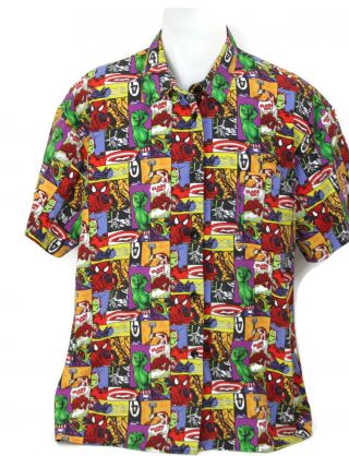 Rare Vintage Marvel Universal Studios Superheroes Employee Uniform Shirt Size Xl