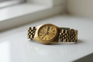 Vintage Rare Seiko 5 Mens Gold Automatic Day Date Watch With Jubilee Bracelet