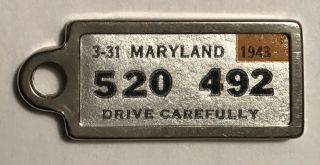 Rare Htf 1943 Maryland Dav Miniature Keychain License Plate Tag Cond