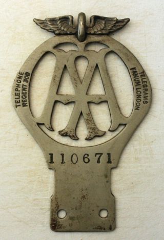 Rare Early Aa Automobile Association Badge,  First Issued 1911.