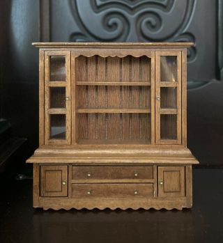 Vintage Dollhouse Miniature Wood China Cabinet Hutch