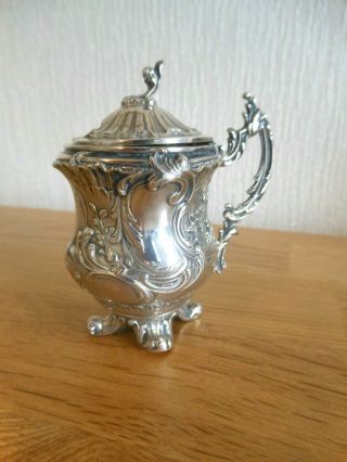 Rare Continental 19th Century French Embossed Silver Mustard Pot - No Liner