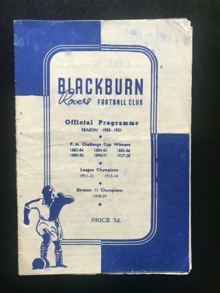 Blackburn Rovers V Doncaster Rovers 17.  02.  1951 Rare Item