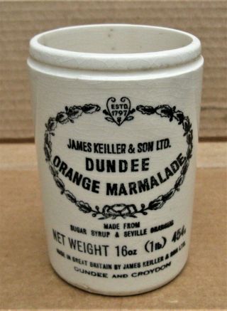 Antique James Keiller & Son Dundee Croydon Orange Marmalade Stoneware Crock Jar