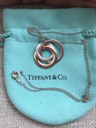 Tiffany And Co Rubedo Gold Interlocking 1837 Silver Circles Necklace Rare
