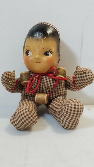 Vintage Celluloid Face Kewpie Doll Pin Cushion