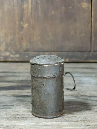 Early Antique Dark Tin Shaker Small Sized Primitive Muffineer