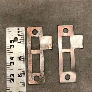 (2) Vintage 3 - 7/16 Cast Iron Door Mortise Lock Strike Plate Keeper Hardware