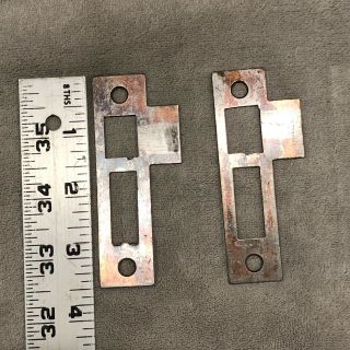 (2) Vintage 3 - 1/2” Cast Iron Door Mortise Lock Strike Plate Keeper Hardware