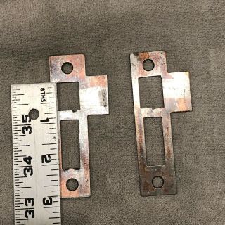 (2) Vintage 3 - 1/2” Cast Iron Door Mortise Lock Strike Plate Keeper Hardware 2