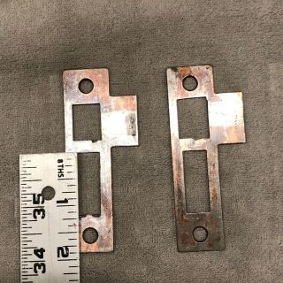 (2) Vintage 3 - 1/2” Cast Iron Door Mortise Lock Strike Plate Keeper Hardware 3