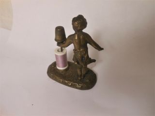 Great Antique Brass Figural Thread Holder,  Child Or Putti 2