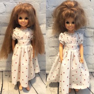 Vtg Ideal Toy Crissy Doll W/ Growing Red Hair Red White Polka Dot Dress 1968 18 "