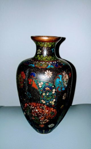 Antique Vintage Old Chinese Cloisonne Vase With Glittering Floral Decor