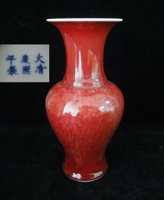 Very Rare Fine Old Chinese Red And Green Glazes Porcelain Vase " Kangxi " Marks