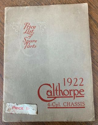 Calthorpe - 1922 Calthorpe 4 - Cyl Chassis - Price List Of Spare Parts V Rare