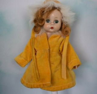 Vintage Vogue Ginny Doll Clothes:gold Velvet Coat,  Rabbit Fur Hat & Coat - 8 " Tag