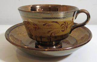 Antique 1820s Copper Lustre Cup & Saucer