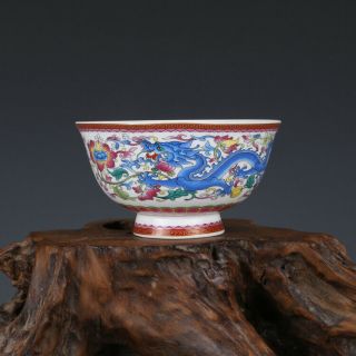 Fine Chinese Qianlong Old Antique Porcelain Famille Rose Dragon Phoenix Bowl