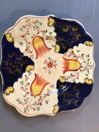 Antique Gaudy Dutch Pottery 9.  5” Plate Tulip 1800 - 1840