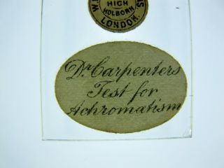 Antique Microscope Slide.  Watson.  Disc Of Deal.  Dr.  Carpenters Test Achromatism.